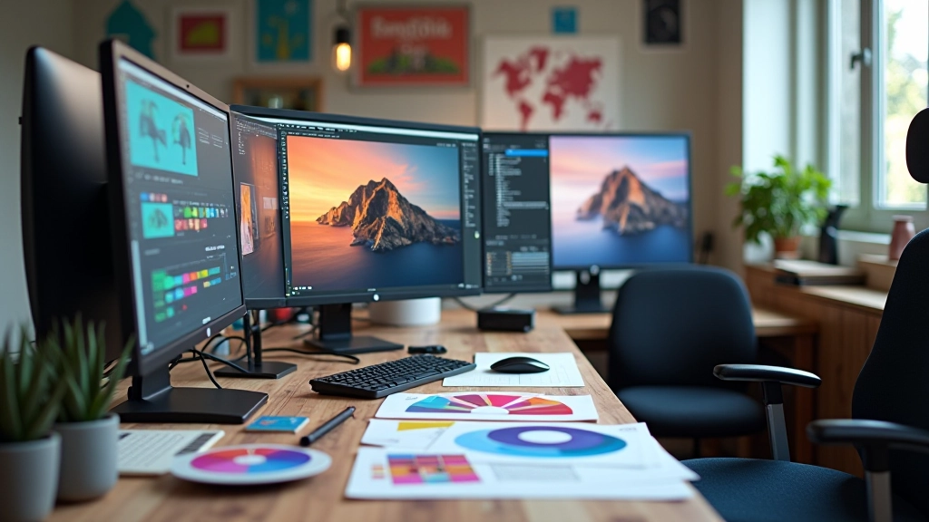Estúdio de motion design com ferramentas de cores e composição visual